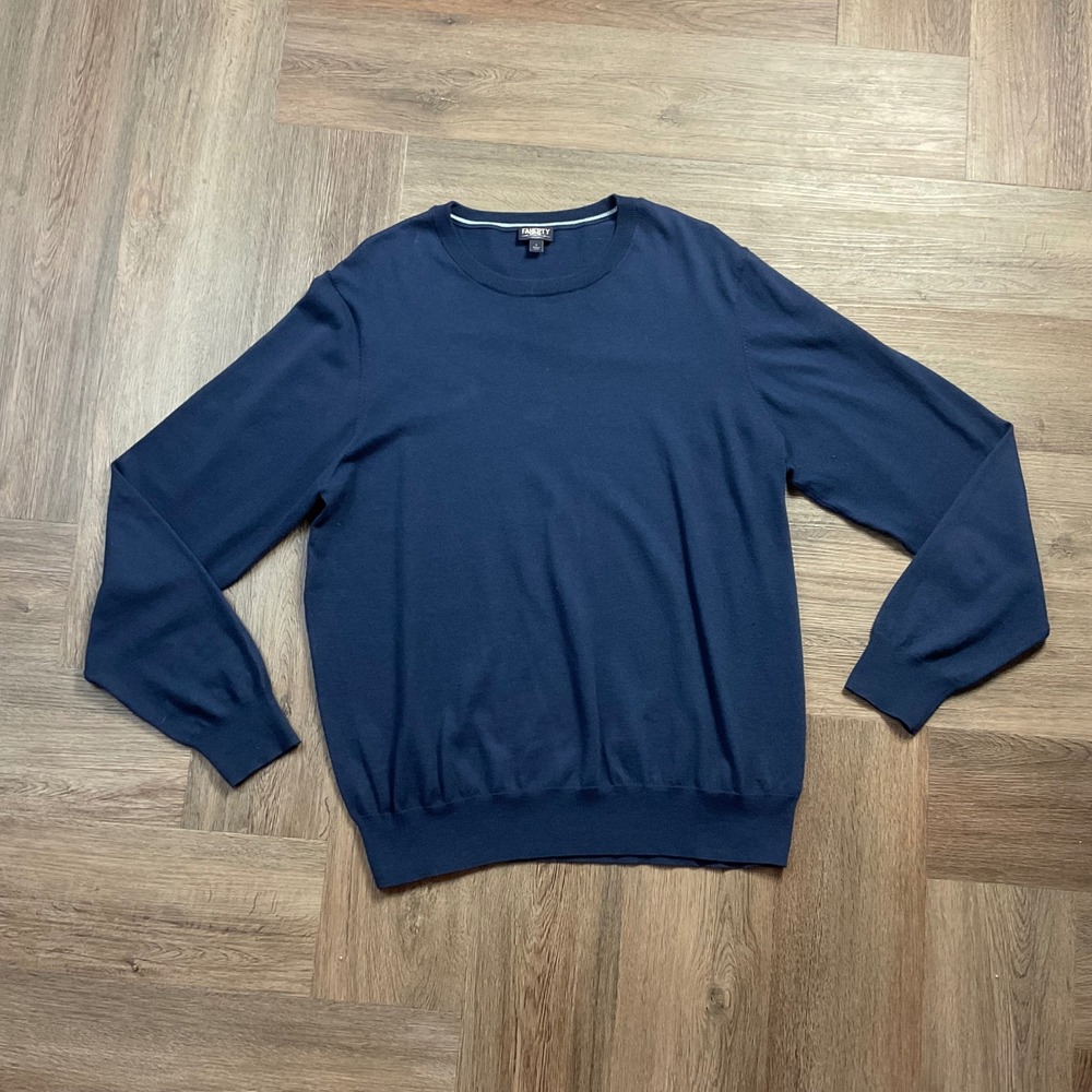 Faherty‎ Reserve Cotton Coolmax Crewneck Sweater Mens Large Navy Blue Classic